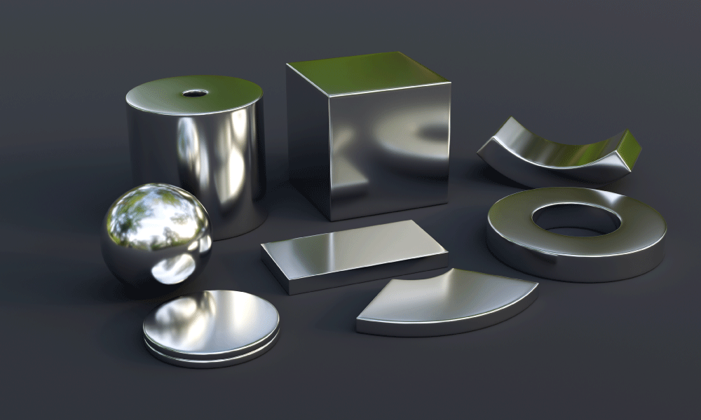 Different shaped magnets arranged on a table